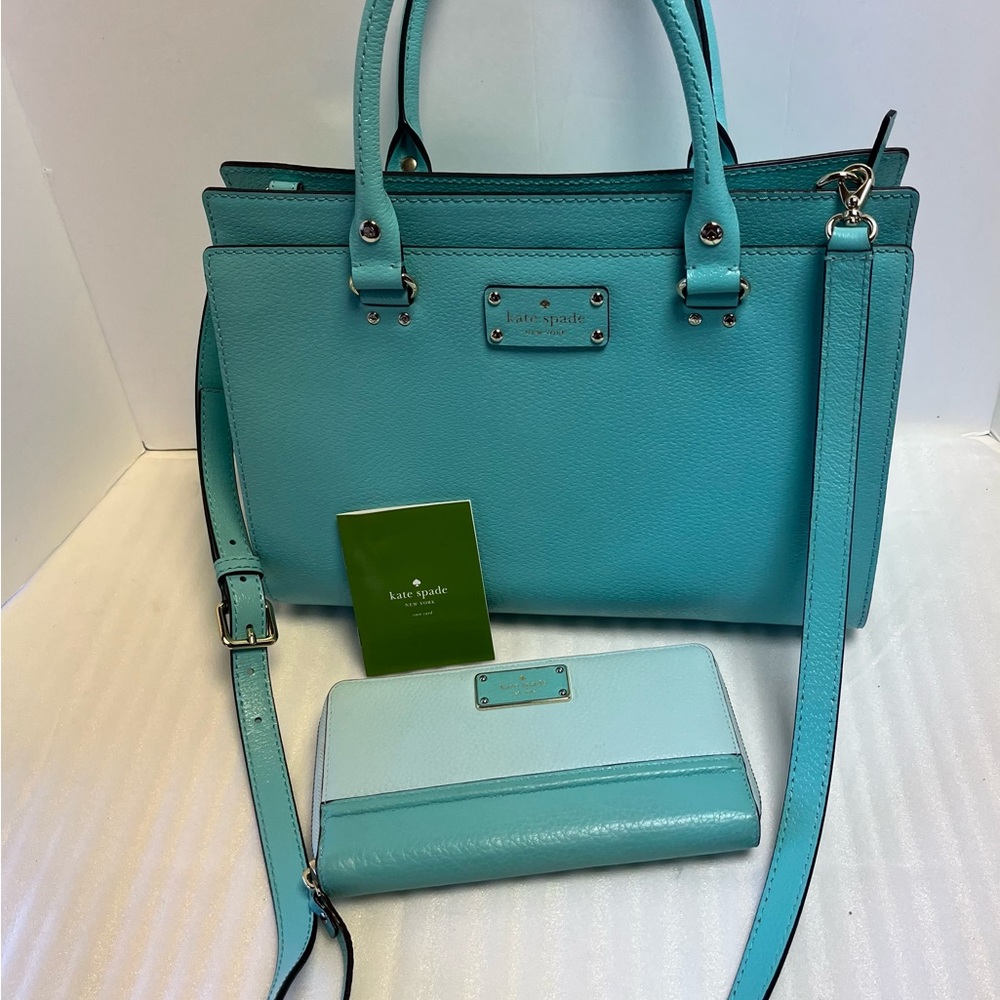 Aqua Teal Kate Spade Oliver Street Megan Grace Blue Leather Zip Around Wallet - Picture 7 of 7
